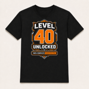 Czarna koszulka urodzinowa LEVEL 40 UNLOCKED – pełny projekt